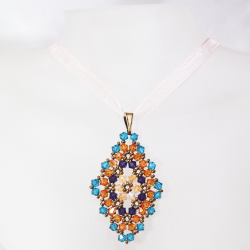Pendant 65cm - Talia Rhombus M-Salmon Organza - Pendant 65cm - Laiton bronze